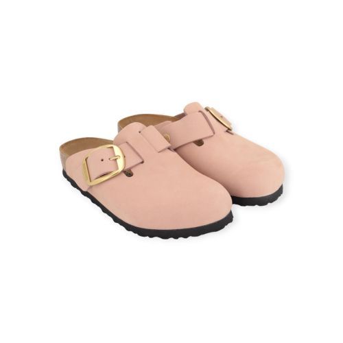 Birkenstock Boston Big Buckle dames slipper - muil in nude (soft pink) nubuck.
