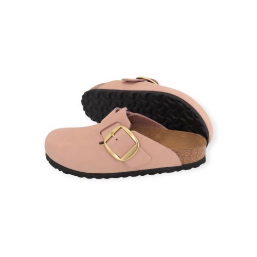 Birkenstock Boston Big Buckle dames slipper - muil in nude (soft pink) nubuck.