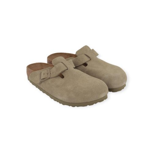 Birkenstock Boston unisex muil in kaki suede.