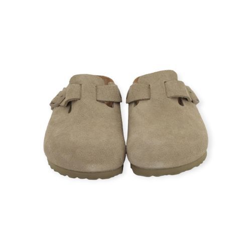 Birkenstock Boston unisex muil in kaki suede.