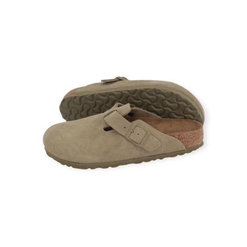 Birkenstock Boston unisex muil in kaki suede.