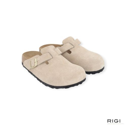 Birkenstock Boston BS slipper, muil voor dames en heren in zand suède. 