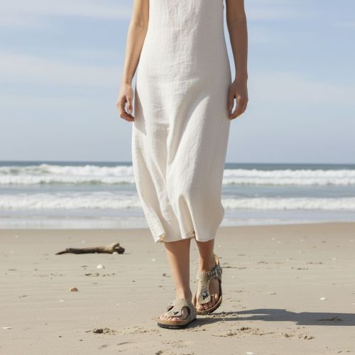 Birkenstock Gizeh River Border in taupe suède voor dames.