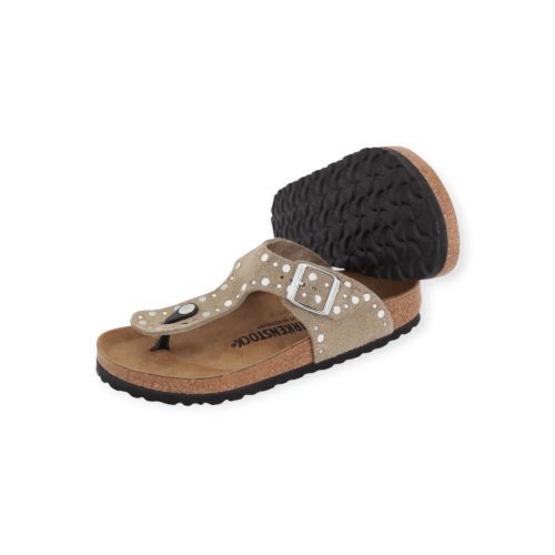 Birkenstock Gizeh River Border in taupe suède voor dames.