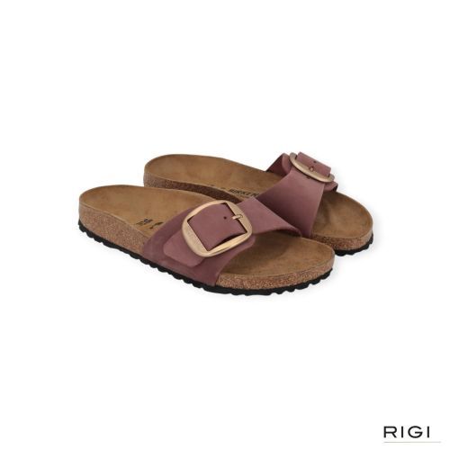 Birkenstock Madrid Big Buckle slipper in roze, pepper nubuck voor dames. Birkenstock Madrid Big Buckle slipper in roze, pepper nubuck voor dames.