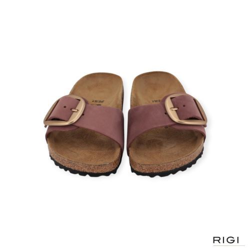 Birkenstock Madrid Big Buckle slipper in roze, pepper nubuck voor dames. Birkenstock Madrid Big Buckle slipper in roze, pepper nubuck voor dames.