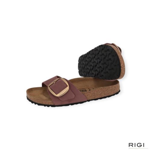 Birkenstock Madrid Big Buckle slipper in roze, pepper nubuck voor dames. Birkenstock Madrid Big Buckle slipper in roze, pepper nubuck voor dames.