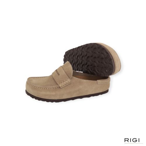 Birkenstock Naples Wrapped in taupe suède voor dames en heren.
