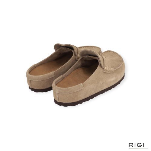 Birkenstock Naples Wrapped in taupe suède voor dames en heren.