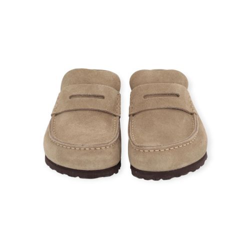 Birkenstock Naples Wrapped in taupe suède voor dames en heren. Birkenstock Naples Wrapped in taupe suède voor dames en heren.