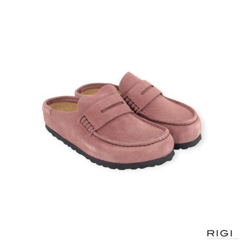 Birkenstock Naples Wrapped slipper in pepper, donkerroze suède voor dames. 