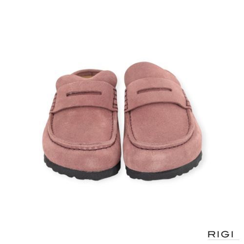 Birkenstock Naples Wrapped slipper in pepper, donkerroze suède voor dames. 