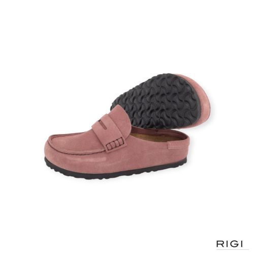Birkenstock Naples Wrapped slipper in pepper, donkerroze suède voor dames. 