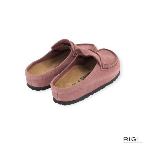 Birkenstock Naples Wrapped slipper in pepper, donkerroze suède voor dames. 