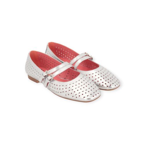 BlackRose Naples ballerina in zilver geperforeerd leer. 