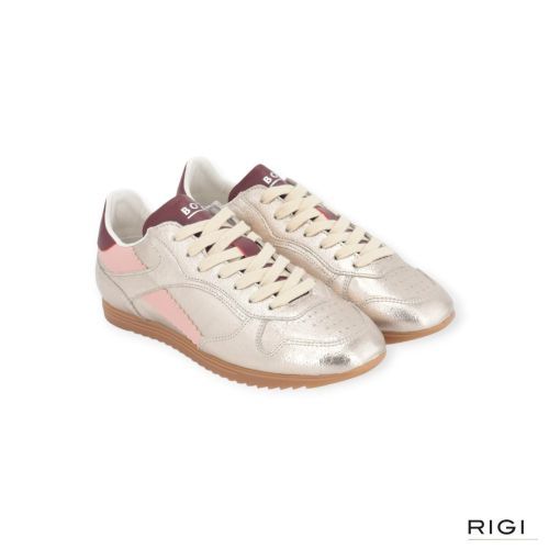 Sneaker Track van Boax in platino shining leer met roze voor dames. Sneaker Track van Boax in platino shining leer met roze voor dames.