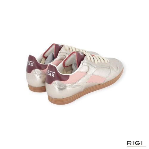 Sneaker Track van Boax in platino shining leer met roze voor dames. Sneaker Track van Boax in platino shining leer met roze voor dames.