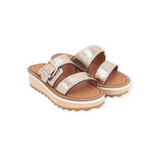 Bruno Premi slipper in goud craquelé leer met studs voor dames. 