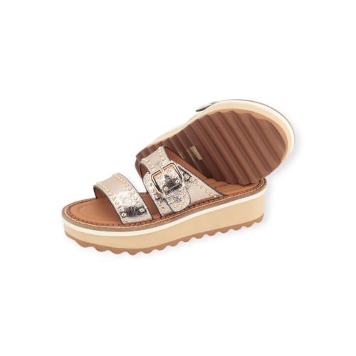 Bruno Premi slipper in goud craquelé leer met studs voor dames. 