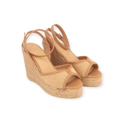 Castaner Brigitte espadrille sandaal dames sleehak in cognac naturel.