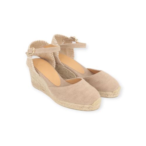 Castaner Carol espadrille dames sleehak in zand kleur. 
