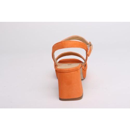 Catwalk dames sandaal in orange suede leer op plateau blokhak Nouchka.