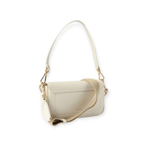 Coccinelle C-Me Lock medium hand-en schoudertas in offwit leer voor dames.