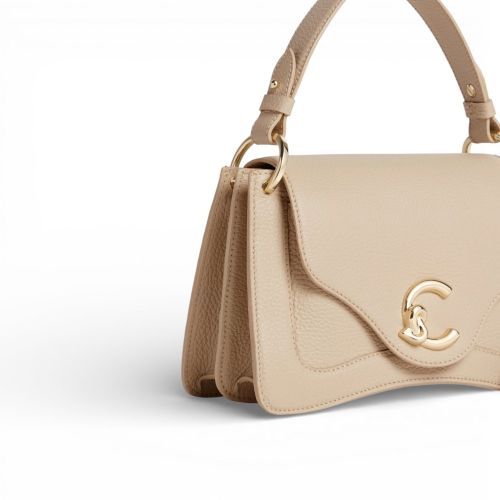 Coccinelle C-Me Small hand- en schoudertas in beige leer voor dames.