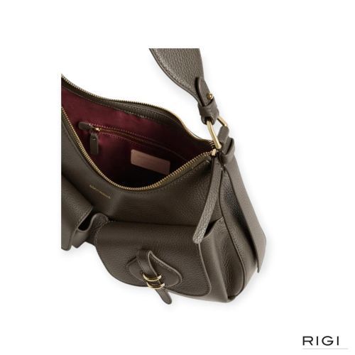 Coccinelle E1VGK120101 Mavery Pocket Medium hand -en schoudertas voor dames in taupe, fango leer. 