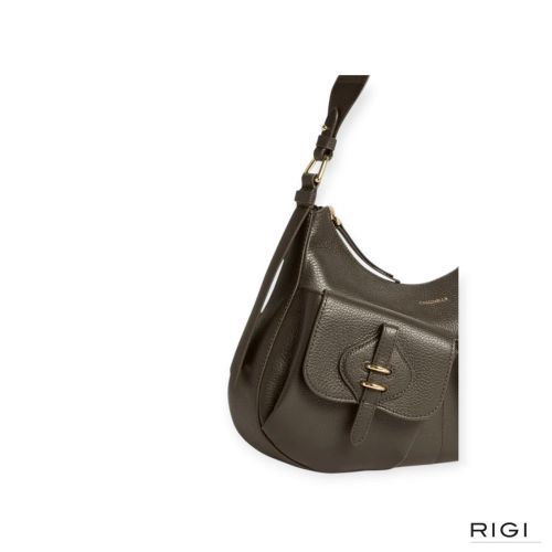 Coccinelle E1VGK120101 Mavery Pocket Medium hand -en schoudertas voor dames in taupe, fango leer. 