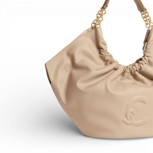 Coccinelle Smash medium hand- en schoudertas in beige leer voor dames. 