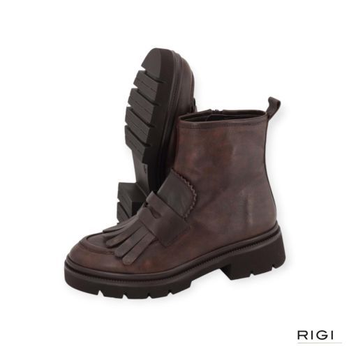CTWLK Emery enkellaars in bruin gebrushed leer voor dames. 