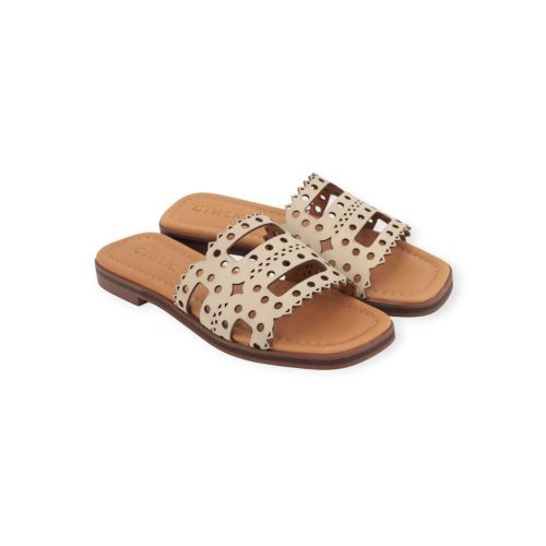 Catwalk CTWLK Genoa slipper voor dames in beige leer. 