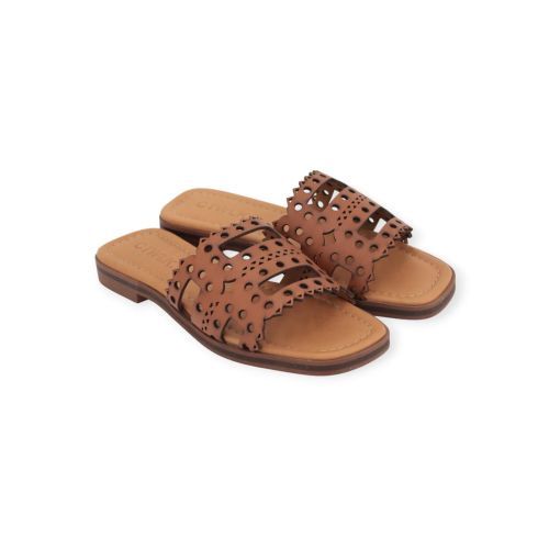Catwalk CTWLK Genoa slipper voor dames in cognac leer. 