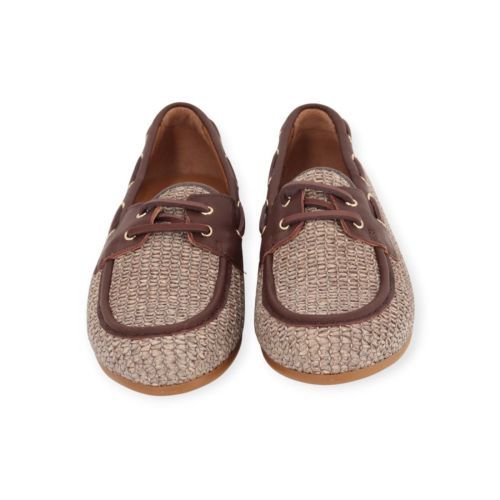 Catwalk CTWLK Giulia mocassin in bruin leer met raffia voor dames. Catwalk CTWLK Giulia mocassin in bruin leer met raffia voor dames.