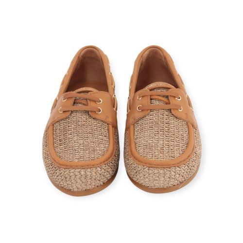 Catwalk CTWLK Giulia mocassin in cognac leer met raffia voor dames.