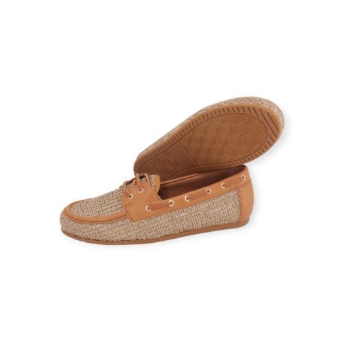 Catwalk CTWLK Giulia mocassin in cognac leer met raffia voor dames.