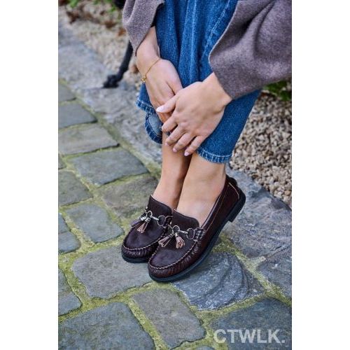 CTWLK, Catwalk Josie mocassin in donkerbruin leer met pony voor dames. CTWLK, Catwalk Josie mocassin in donkerbruin leer met pony voor dames.