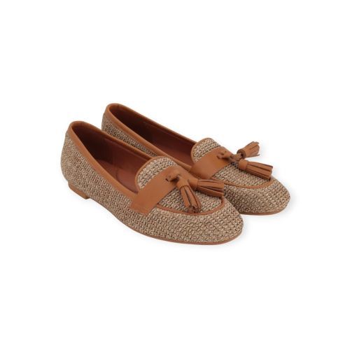 CTWLK Rango mocassin in cognac raffia voor dames.
