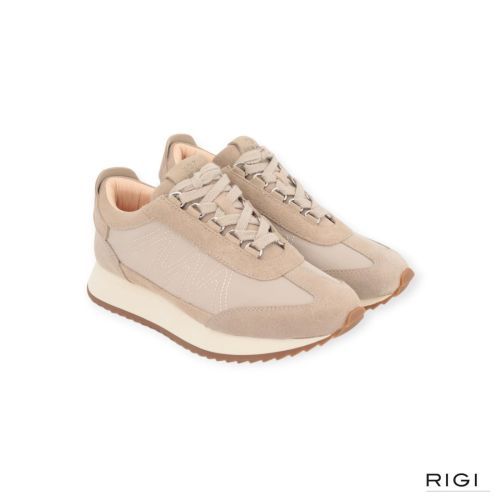 Cycleur De Luxe Bloom sneaker in beige suède met nylon voor dames. 