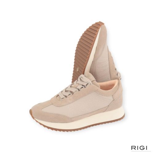 Cycleur De Luxe Bloom sneaker in beige suède met nylon voor dames. 