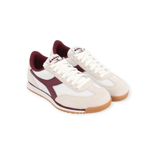 Diadora Cross sneaker voor dames in wit bordeaux mesh en leer.
