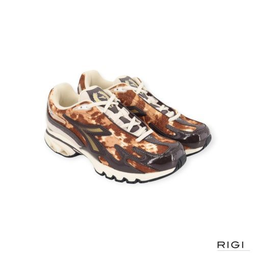 Diadora Mythos Propulsion 280 Jungle voor dames in cow print met bruin lakleer. 