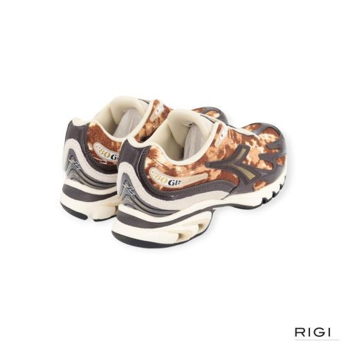 Diadora Mythos Propulsion 280 Jungle voor dames in cow print met bruin lakleer. 