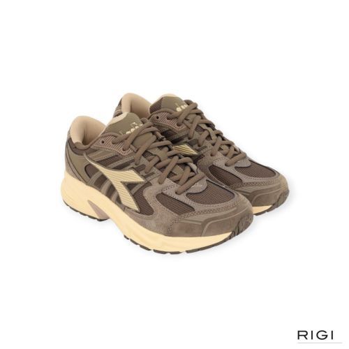 Diadora Mythos Star in bruin met groen suède/ mesh voor dames en heren. 