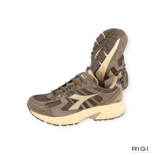 Diadora Mythos Star in bruin met groen suède/ mesh voor dames en heren. 
