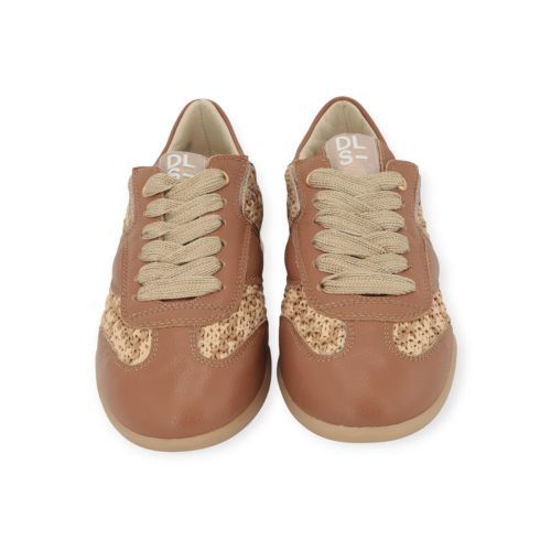 DL Sport 6945 sneaker voor dames in cognac leer met raffia.