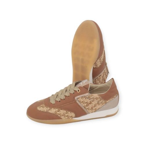DL Sport 6945 sneaker voor dames in cognac leer met raffia.