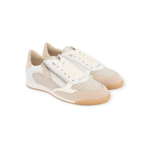 DL sport 6954 dames sneaker in off wit met beige leer.