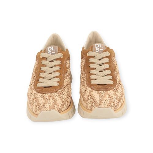 Dl Sport dames sneaker in cognac raffia leer.